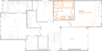 Image of floorplan with orange markups on it indicating changing a bedroom in to an ensuite to create a master bedroom